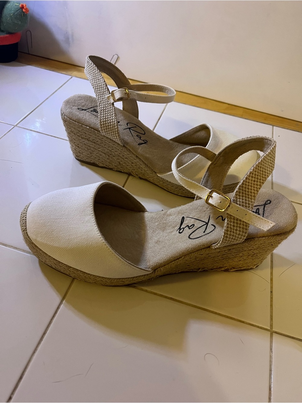 Espadrille Wedge Sandals - Cream Ankle Strap